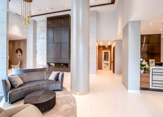 a living room with a couch and a table