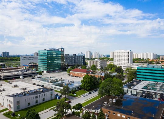 a view of the city from the roof of a building