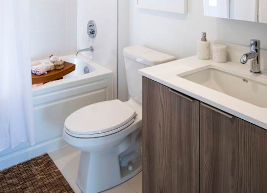 A white toilet sits next to a sink in a bathroom.