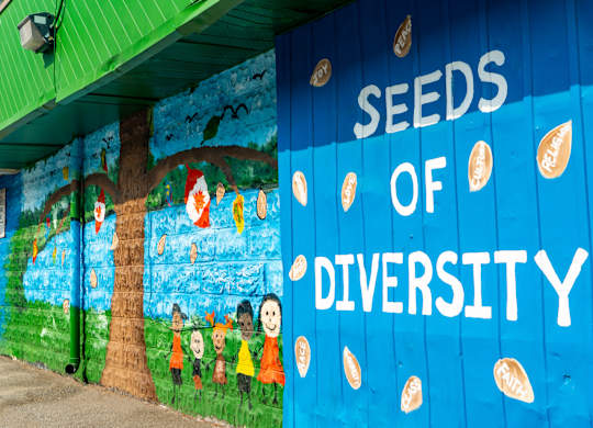 A mural on a wall with the words