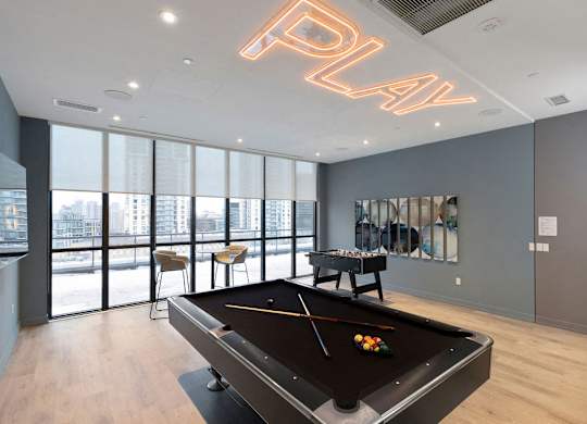 A pool table with the word