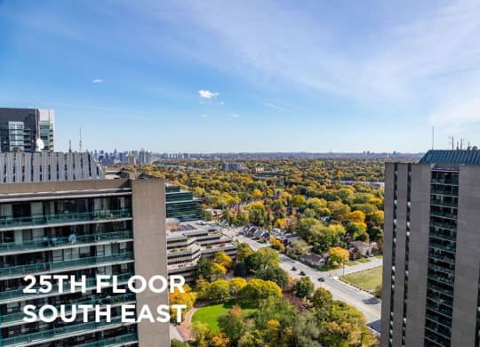 an aerial view of the 25th floor of a building overlooking the city ofeast