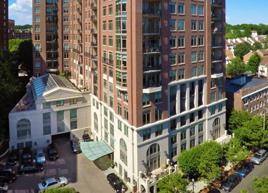 an aerial view of a tall building in a city at HIGHGROVE, Stamford