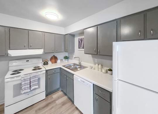 the preserve at ballantyne commons apartment kitchen with white appliances