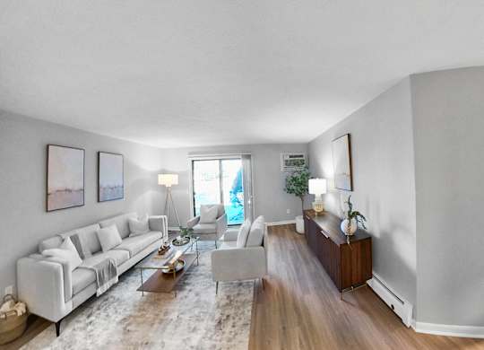 a living room with a couch and a coffee table