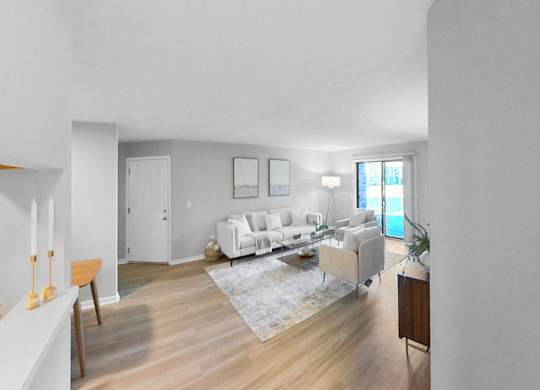 a living room with a couch and a table