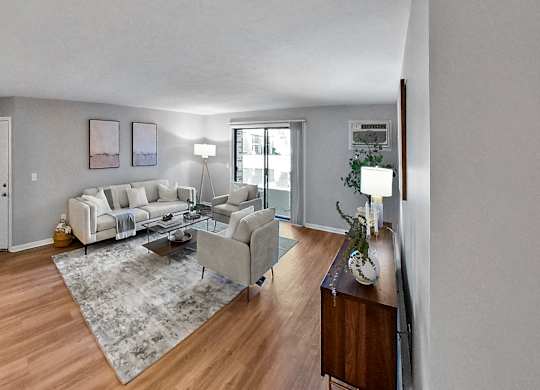 a living room with a couch and a table