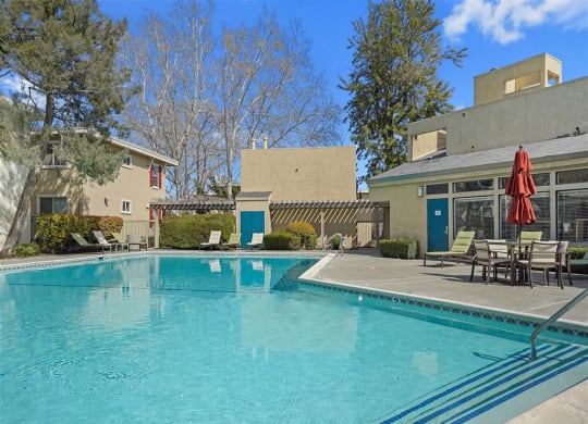 shimmering pool at Parkside Apartments, Davis, California