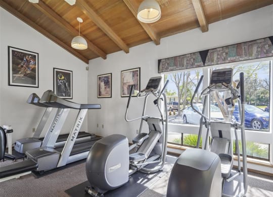 Ellipticals at fitness center at Parkside Apartments, Davis, California, 95616