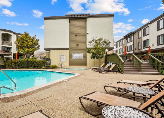 our apartments have a pool and lounge chairs