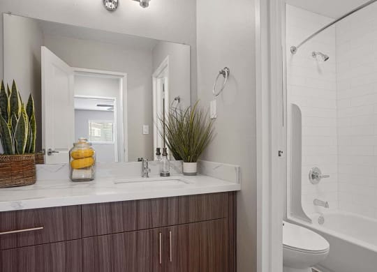 Renovated Bathrooms With Quartz Counters at Fairmont Apartments, California, 94044