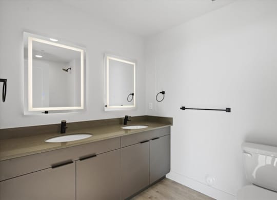Bathroom with mirrors at Brickside Heights, Utah