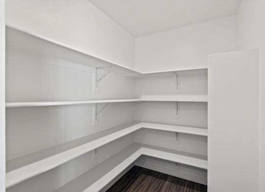 Empty white shelves In Closet at Paperbox Lofts, Salt Lake City, UT, 84101