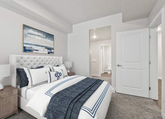 Large Bedroom with Bed at The Flats at Riverwoods, Provo, Utah