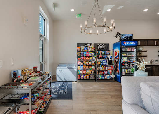 the reserve at city center spacious lobby with snacks and a vending machine at 200 City View, Provo, UT