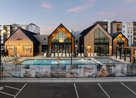Pool view at Solhavn Apartments, American Fork