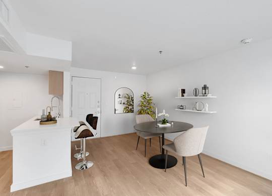 Kitchen with wooden floor1 at AVIA Apartments On Alpha, Dallas, Texas
