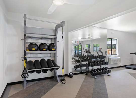 Free weights at Avia Apartments on College Blvd (Overland Park), Kansas, 66210