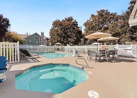 our apartments have a resort style pool and patio at AVIA Lofts on Parkway Apartments, Vancouver, WA, 98662