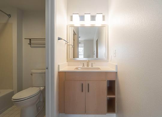 Bathroom With Mirror at AVIA Lofts on Victors Way, Ann Arbor, MI, Michigan