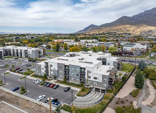 Aerial View Of Housing Area at The Flats at Riverwoods Apartments, Utah, 84604