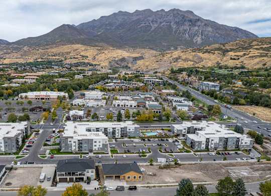 Aerial View Of Private Property at The Flats at Riverwoods Apartments, Utah