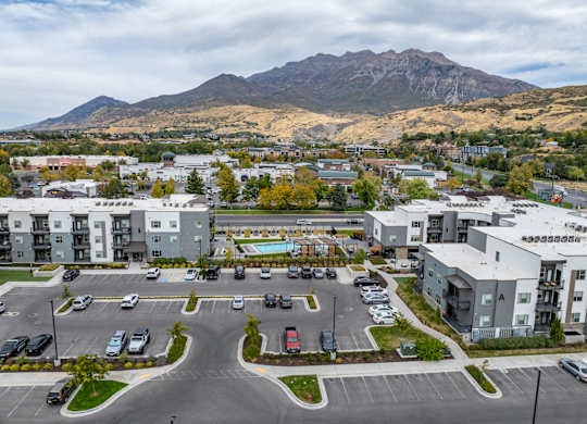 Home Aerial Shot at The Flats at Riverwoods Apartments, Provo