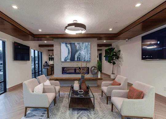 clubhouse with fireplace at The Flats at Riverwoods, Utah, 84604