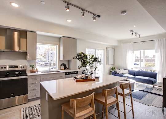 kitchen island at Paperbox Lofts, Salt Lake City, UT, 84101