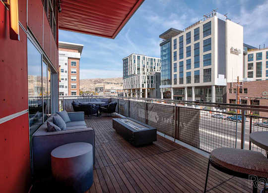 balcony with a view of the city at Paperbox Lofts, Salt Lake City
