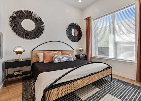 bedroom with mirrors at SevenO2 Main Apartments, Salt Lake City, UT, 84101