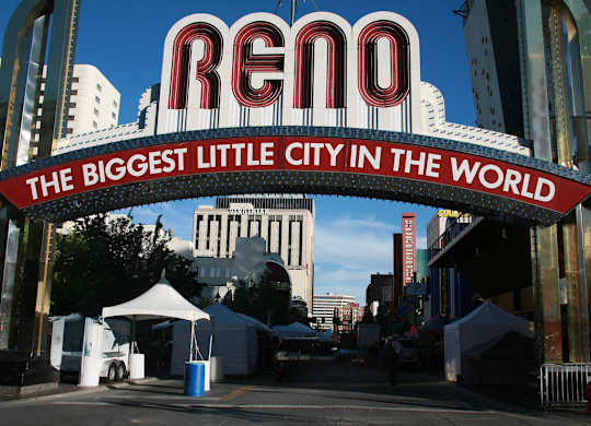 Downtown reno arch entrance sign at Lakeside Manor Apartments, Reno, NV 89509