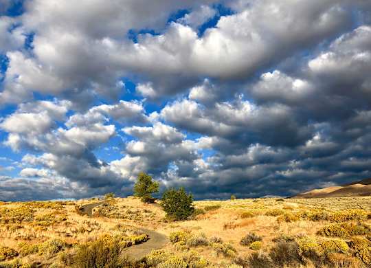 Desert landscape with dramatic cloudy sky at Lakeside Manor Apartments, Reno
