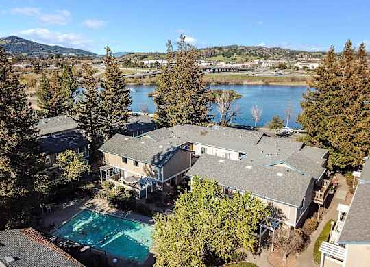 aerial view of apartments at Redwood Landing Apartments, Novato, California