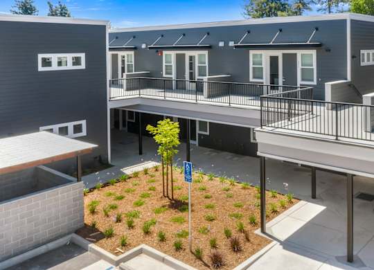 outdoor view of apartments with landscaping at Edgeway Plaza, Rohnert Park, CA 94928