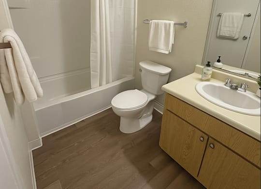 A white toilet sits next to a sink in a bathroom.