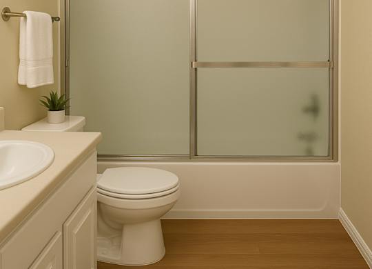 A white toilet sits next to a sink in a bathroom.