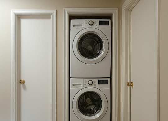A white door is on the left and a white door is on the right of a wall.