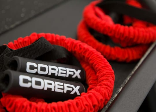 a pair of coop corex shoes on a machine