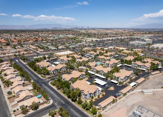 an aerial view of the city
