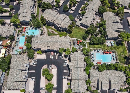 arial view of chandler neighborhood with houses and pools