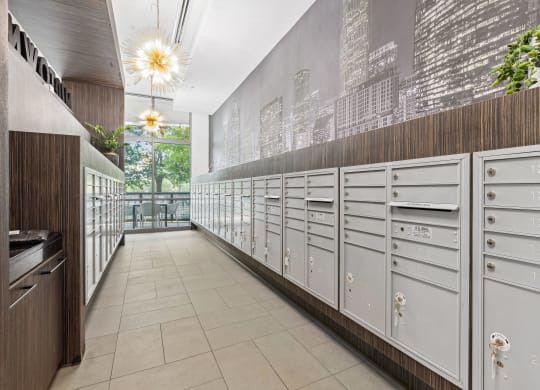 a lockers area in the kitchen at the preserve at great pond apartments in windsor locks