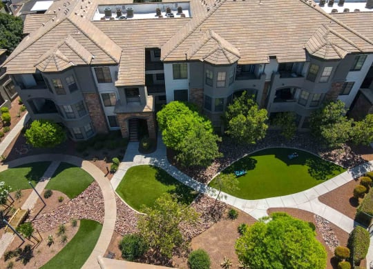 an aerial view of an apartment complex
