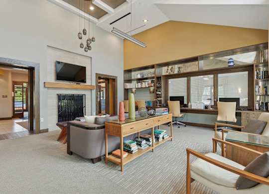 Modern Living Room with Fireplace at Palmer View, Palmer Township, PA, 18045