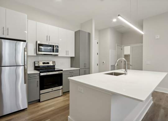 Modern Kitchen Area with White Island at Heritage Court, Ewing, New Jersey