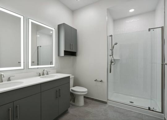 Bright Bathroom with Glass Separated shower at Heritage Court, Ewing, New Jersey