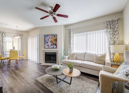 Tresa at Arrowhead Apartments Model Living Room with Fireplace
