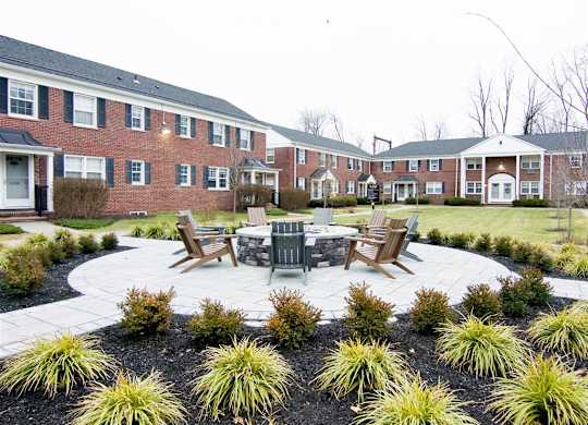 Outdoor fire pit with social seating at Alister Morristown, Morristown, 07960