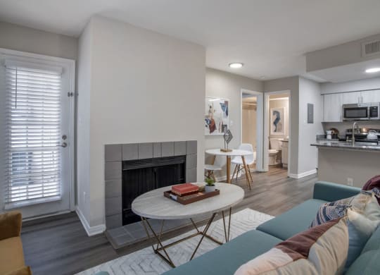 Living Room With Kitchen View at Elme Herndon, Herndon, Virginia