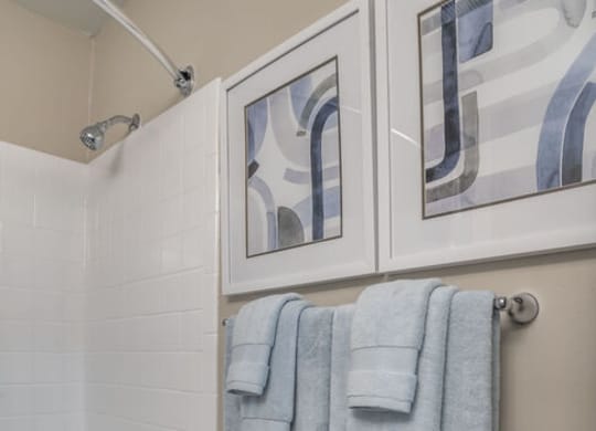 Renovated bathroom with shower at Elme Manassas, Manassas, 20109